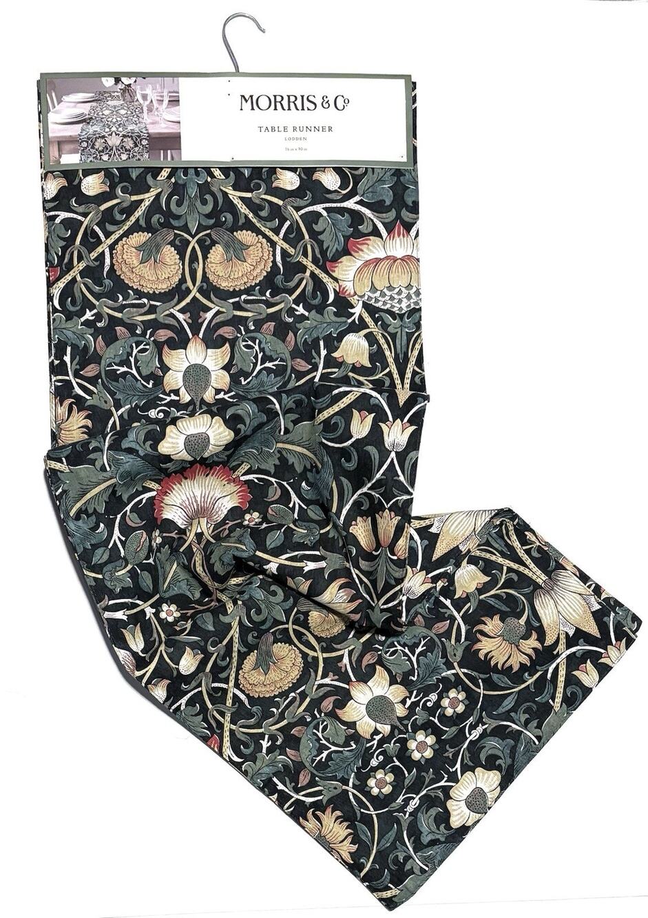 William Morris & Co Lodden Table Runner Dark Green 100% Cotton 16x90 NWT